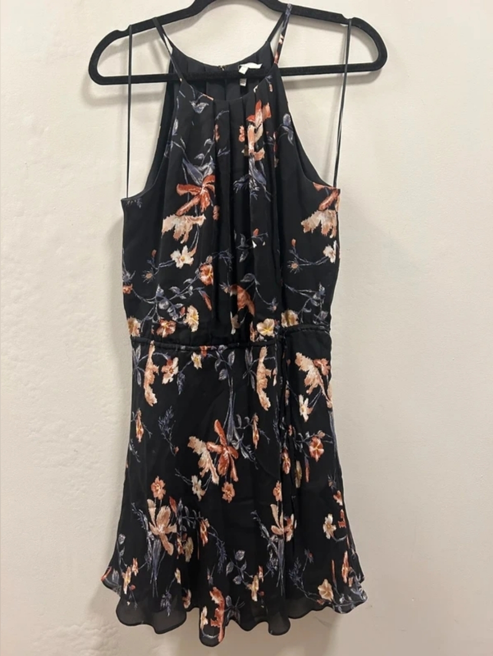 Floral Halter Fit & Flare Dress in Black and Rust